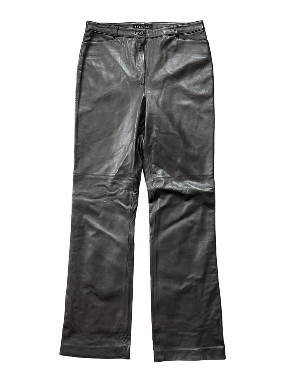 Shin Choi 100% Italian Leather High Rise Lined Bootcut Pants Brown Size 8